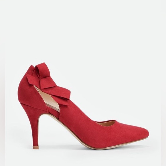JustFab Carletta Pump - Faux Suede Heels with Bow on the side, Size 8, Red - Picture 2 of 5